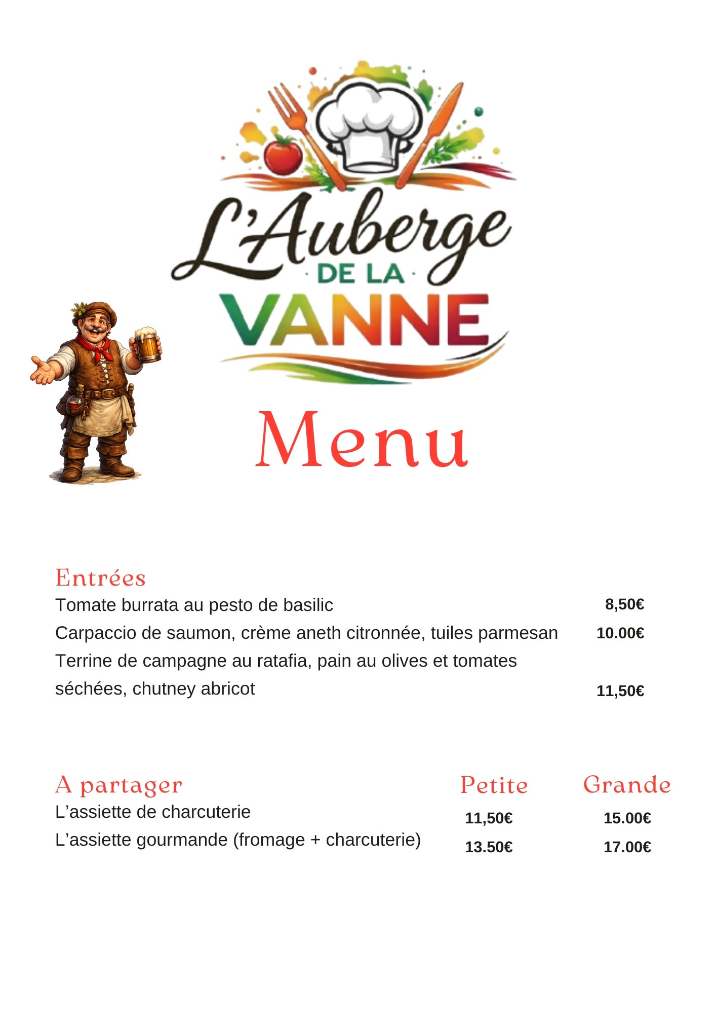 Deuxième page de la carte de l’Auberge de la Vanne